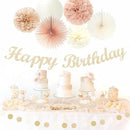 Champagne Rose-Gold Beige Birthday Party-Decorations - 14pcs Happy Banner Boho Lanterns Tissue Pom Poms,Rustic Streamers Garland Fans,Neutral One Sweet Peach Girls Women Hanging Supplies Decor Hugfond by CozyNest Decor
