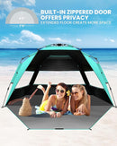 OutdoorMaster Beach Tent with Blackout Shelter Technology, Portable Beach Shade Sun Shelter Canopy for 4-6 Person with UPF 50+ UV Protection, Easy Setup Pop Up Tent Family Size by TinyTreasures Baby Boutique