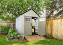 Rubbermaid 7 Foot by 7 Foot Weatherproof Outdoor Storage Shed for Garden Tools and Lawn Machinery Organization with Lockable Double Door Sandstone by GreenHaven Gardens