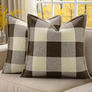 decorUhome Buffalo Plaid Check Throw Pillow Covers 22x22 Set of 2, Outdoor Decorative Farmhouse Neutral Pillow Covers with Stitched Edge for Bed Couch Sofa, Brown and Beige by CozyNest Decor