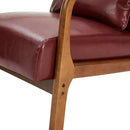 Glitzhome 2 Set Mid Century Red Accent Armchair, Single Reading Armchair PU Leather Lounge Chair with Walnut Ruberwood Frame by CozyNest Decor