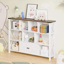 11 Cube Storage Organizer Bookshelf, Wooden Open Cube Shelf Bookcase, Farmhouse Display Book Shelf, 3 Tier Cube Bookshelves with Storage, Rustic White by CozyNest Decor
