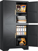 SISESOL Black Storage Cabinet with 4 Doors and 2 Adjustable Shelves,Farmhouse Food Pantry Cabinets,Small Bathroom Cabinet,4 Tier Metal Storage Cabinets for Home Kitchen,Dining/Living/Laundry/Room by CozyNest Decor