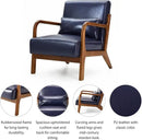Glitzhome 2 Set Mid Century Navy Blue Accent Armchair, Single Reading Armchair PU Leather Lounge Chair with Walnut Ruberwood Frame by CozyNest Decor