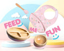 Bamboo Baby Feeding Set for Infants & Toddlers - Baby Essentials, Non-Toxic, Sustainable, Bamboo Suction Plate & Bowl, Bib, Sippy Cup w/Lid & Straw, Daily Use, Travel, Baby Shower Gifts (Pink) by TinyTreasures Baby Boutique