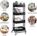 4-Tier Metal Mesh Utility Rolling Cart Storage Organizer Shelf Rack with Lockable Wheels for Living Room Kitchen Office, Black by CozyNest Decor