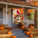 BLKWHT Fall Cardinal Bird House Flag 28x40 Vertical Double Sided Maple Leaves Welcome Autumn Thanksgiving Holiday Outside Decorations Burlap Yard Flag BW829-40 by GreenHaven Gardens