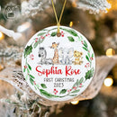 Unifury Personalized Baby First Christmas Ornament 2024, Keepsake for Babies First Christmas Tree, Holiday Decor for Celebrating Ceramic Babys 1st Christmas Ornament 2024, Safari Animal Holly by TinyTreasures Baby Boutique