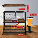 Bar Cart for The Home, 3 Tire Industrial Rolling Serving Cart on Lockable Wheels, Alcoholic Beverage Trolley with 2 Removable Trays, Wine Rack and Glass Holder for Indoor, Outdoor by CozyNest Decor