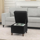 Adeco 17.5" Square Fabric Ottoman with Storage - Upholstered Cotton Linen Foot Rest - Flip Top Footstool with Sturdy Wood Legs, Small Cube Coffee Table Extra Seat for Living Room, Bedroom, Black by CozyNest Decor