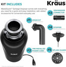 KRAUS WasteGuard 3/4 HP Ultra-Quiet Garbage Disposal with Quick Connect, Kitchen Sink Drain Cover, Power Cord and Flange Included, KWD100-75MBL by CozyNest Decor