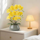Orchid Artificial Flowers with Gray Vase Large Silk Faux Phalaenopsis Flowers for Dining Room Table Floral Centerpieces Indoor Decoration,Yellow by CozyNest Decor