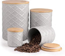 Sweejar Ceramic Canisters Sets for Kitchen Countertop, Relief Food Storage Jar with Bamboo Lid, Stackable Container for Flour, Coffee, Pasta, Cereal, Tea, Cookies, Sugar, Spices, Pack of 4 (Gray) by CozyNest Decor