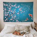 Houselerax Japanese Koi Fish Tapestry, Cherry Blossoms Asian Oriental Green Teal Flower Branch Koi Fish Carp Tapestries Wall Hanging for Bedroom Living Room Office Decor 90"x60" by CozyNest Decor