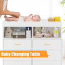 Changing Table Dresser with Drawers, Baby Dresser with Changing Table Top, Power Outlet, LED Light & Metal Feet, Diaper Changing Station Nursery Organizer for Infants Newborn, White by TinyTreasures Baby Boutique