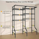 Ulif U13 Medium Over Washer and Dryer Storage Shelves, 6 Tiers Laundry Room Standing Shelf with 2 Hanger Rods, Space Saver Clothes Drying Rack, 57.8" W x 22" D x 77.4" H, Black by CozyNest Decor