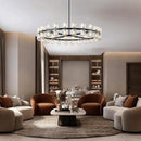 Modern 48 in Black Round Chandelier Light Fixture, Crystal Chandeliers for Dining Room, Living Room, Wagon Wheel Chandelier Over Table Chandeliers for Bedroom,Foyer,Includes 48xG4 Bulbs by CozyNest Decor