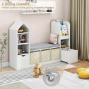 Vabches Kids Bookcase and Bookshelf with Reading Nook, Multifunctional Bookcase with 7 Storage Cubbies 2 Movable Drawers, Bookcases with Seat Cushion for Toy Storage Organizer Children's Room, Bedroom by CozyNest Decor
