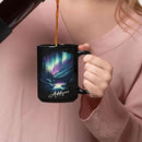 Customized Name Coffee Cup 11oz 15oz, Personalized Northern Lights Landscape Mug, Scenic Mountain And River Black Cup, Custom Northern Lights Inspired Ceramic Mug, Gift For Women by CozyNest Decor