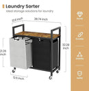 Laundry Hamper, Laundry Basket, Laundry Sorter with 2 Removable Bags, Clothes Basket with 2 Compartments, Wheels, Shelf for Laundry Room Bathroom Bedroom (2 Bags-Black Grey) by CozyNest Decor