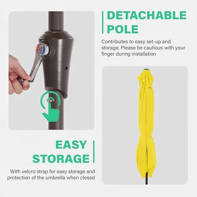 JEAREY 6.5x10 ft Rectangular Patio Umbrellas Outdoor Market Umbrella with Push Button Tilt and Crank, Rectangle Table Umbrella 6 Sturdy Ribs UV Protection for Pool Garden Backyard Deck, Yellow, photo 7 of 9