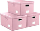 PRANDOM Collapsible Storage Box with Lid [3-Pack] Leather Fabric Foldable Storage Bin Organizer Container Basket Cube with Cover for Home Bedroom Closet Office Nursery Pink(22.8X15.7X11.8) by TinyTreasures Baby Boutique
