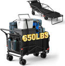 LEVELEVE Heavy Duty Folding Wagon - 2-in-1 Collapsible Cart, 650lb Capacity, All-Terrain Wheels w/Brakes & Side Pockets (Black) by GreenHaven Gardens