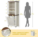 DWVO Tilt Out Laundry Hamper, Farmhouse 4-Tier Storage Cabinet with Removable Laundry Basket, Laundry Hamper Organizer with 2 Adjustable Shelves for Laundry Room, Bathroom, White by CozyNest Decor