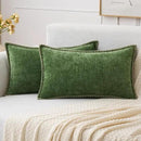MIULEE Pack of 2 Christmas Pillow Covers 12x20 Inch Moss Green Farmhouse Decorative Throw Pillow Covers with Stitched Edge Soft Chenille Solid Dyed Couch Pillow Covers for Sofa Bed Living Room by CozyNest Decor
