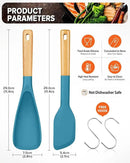 Cooking Spoon and Scraper for Nonstick Cookwares, Great for Cooking and Serving Durable BPA-Free Matte Silicone, Wood Handle Multifunction Spoon for Mixing, Scoop, and Scrape (BLUE) by CozyNest Decor