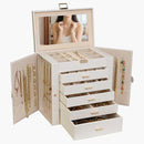 BOOVO Jewelry Box For women, 6 Layer Large Jewelry Organizer With Mirror, Multi-Function Storage Box With Lock, Necklace Holder With 5 Drawers, For Earrings Necklace Bracelet (Pearl White and Gold) by TinyTreasures Baby Boutique