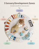 Blissful Diary Baby Play Gym & Activity Mat, 5 Developmental Zones Wooden Tummy Time Mat with 5 Detachable Sensory Toys for Motor Skills & Sensory Development, Baby Essentials Shower Gift by TinyTreasures Baby Boutique