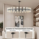 Modern 48 in Black Round Chandelier Light Fixture, Crystal Chandeliers for Dining Room, Living Room, Wagon Wheel Chandelier Over Table Chandeliers for Bedroom,Foyer,Includes 48xG4 Bulbs by CozyNest Decor