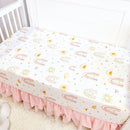 4-Piece Crib Bedding Set for Girls, Includes Comforter, Fitted Crib Sheet, Crib Skirt, and Diaper Stacker, Pink Rainbow by TinyTreasures Baby Boutique