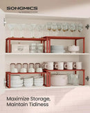 SONGMICS Cabinet Organizer Shelf, Set of 2 Kitchen Counter Shelves, Kitchen Storage, Spice Rack, Stackable, Expandable, Metal and Engineered Wood, Mandarin Red UKCS200Y02 by CozyNest Decor