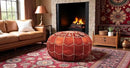 Stuffed Arch Design Moroccan Leather Pouf Ottoman, Handmade, Pre-Filled, 100% Genuine Leather, 14” Height x 22” Diameter – Boho Chic Footstool & Living Room Décor (Honey Cognac) by CozyNest Decor
