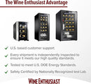 Wine Enthusiast 32-Bottle Dual Zone MAX Compressor Wine Cooler – Freestanding Mini Fridge with Digital Touchscreen, LED Display, Split Storage for Red & White Wines, Matte Black Refrigerator Home Bar