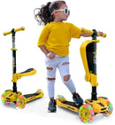 Hurtle 3-Wheeled Scooter for Kids - Wheel LED Lights, Adjustable Lean-to-Steer Handlebar, and Foldable Seat - Sit or Stand Ride with Brake for Boys and Girls Ages 1-14 Years Old by TinyTreasures Baby Boutique