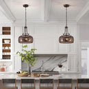 WUZUPS Chandelier Rustic Farmhouse Industrial Round Ceiling Pendant LED Light Fixture with Later-Cut Openwork Drum Shade, H 15.7" x W 13.4", Oil Rubbed Bronze by CozyNest Decor