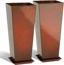 KOL 28''H. Tall Galvanized Steel Glazed Planter with Saucer, Set of 2, Planter Pots with Insert for Indoor & Outdoor Use, Decorative Flower Plant Pots for Front Porch, Patio, Deck - Reddish Brown by CozyNest Decor
