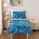 NTBED 4 Pieces Racing Car Toddler Bedding Set for Baby Boys, Hill Vehicles Transportation Printed, Includes Comforter, Flat Sheet, Fitted Sheet and Pillowcase,Blue by TinyTreasures Baby Boutique