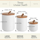 White Ceramic Canister Set with Bamboo Lids, 3-Piece Airtight Food Storage Jars for Kitchen - Flour, Sugar, Coffee, Tea, Spice - Small, Medium, Large Sizes by CozyNest Decor