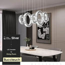 Buccleuch Modern Crystal Chandelier, Dimmable LED Ceiling Light Fixture 5-Ring Adjustable Stainless Steel Pendant Light, Silver Crystal Chandeliers for Dining Room, Bedroom, Living Room - Cool White by CozyNest Decor