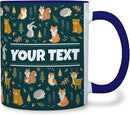 Personalized Mug for Kids - Woodland Animals - Custom Name/Text, Ceramic Hot Chocolate/Coffee Cup for Boys/Girls, Birthday/Christmas/Holiday Gift - 11 oz, Navy Blue Handle by TinyTreasures Baby Boutique