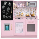 HONEY JOY Kids Kitchen Playset, Wooden Little Chef Pretend Toy Kitchen Set w/Chalkboard, Telephone, Utensils, Oven, Microwave, Sink, Storage, Play Kitchen for Toddlers Boys Girls, Pink Flower by TinyTreasures Baby Boutique