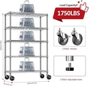 IZEUK 5-Tier Storage Shelving Unit with Wheels, Adjustable Heavy Duty Steel Wire Rack Organizer (Chrome, 17.7" D x 47.2" W x 76.7" H, 1750 lbs Capacity) for Garage, Kitchen, Pantry, Laundry, Basement by CozyNest Decor