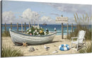amatop Large Coastal Wall Art Nautical Beach Canvas Art Print Flower-Filled Boat on Sand Ocean Waves Seaside Seascape ArtworkSea Birds Marine Picture Home Decor for Living Room Bedroom Office 48×24 Inch by CozyNest Decor