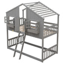 House Bunk Bed With Roof, Window, Window Box, Door, With Safety Guardrails And Ladder by HouseOfZazla