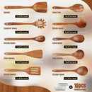 Wooden Spoons for Cooking, 10PCS Teak Wood Cookware Utensil Set with Hooks - Smooth Finish, Non-Stick, Comfortable Grip, Heat Resistant Kitchen Utensils by CozyNest Decor