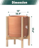 D'vine Dev Terracotta Planter with Natural Stand - 12 Inch Modern Round Flower Pot with Wood Planter Holder, Terracotta, 55-B-J-5 by CozyNest Decor